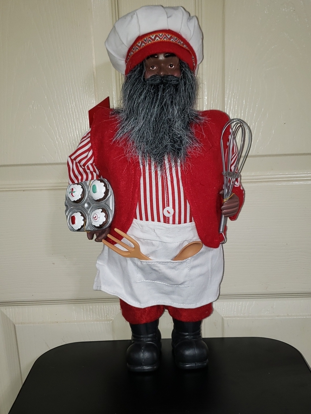 African American Black 18" Red Chef Figure White Apron Red Vest